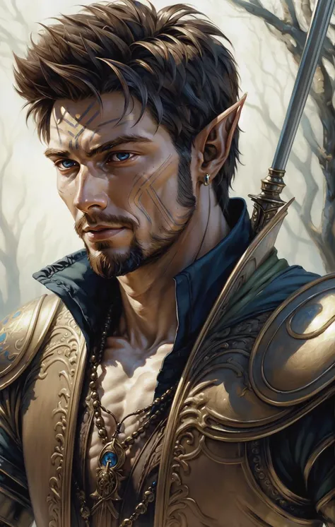 fantasy portrait of young (man:1.3) Warrior, [human|elf], illustration, (brush strokes), (close up:1.2), [0.2::holding necklace in hand|] (painting:0.5), art by magali velleneuve, (albert lynch:0.5), (jean-baptiste monge:0.5), william o'connor
<lora:bgp:0.4>
