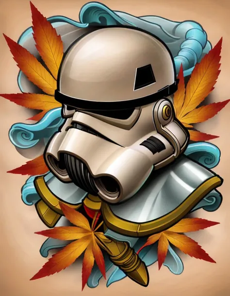 <lora:t3v3-000006:0.8>t3v3, tattoo, storm trooper, cannabis leaf