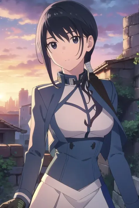 grimgarmerry, <lyco:merry-lyco-nochekaiser:1>, 
merry, short hair, blue hair, (black eyes:1.5), ponytail, low ponytail, side locks,
BREAK gloves, pantyhose, uniform, long sleeves, white uniform, blue uniform,
BREAK looking at viewer,
BREAK outdoors,
BREAK <lyco:GoodHands-beta2:1>, (masterpiece:1.2), best quality, high resolution, unity 8k wallpaper, (illustration:0.8), (beautiful detailed eyes:1.6), extremely detailed face, perfect lighting, extremely detailed CG, (perfect hands, perfect anatomy),