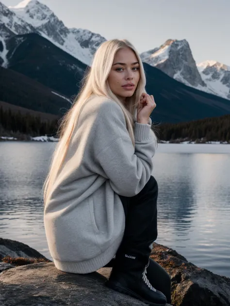 RAW photo, Tower13_Bella, magazine ready pose, flirting with the camera,
BREAK
, sad expression, wearing a winter coat, wearing winter pants, wearing winter boots, sitting on a rock by a frozen mountain lake, midnight, moonlight, shot from the side, PA7_Portrait-FL
BREAK
 <lora:add_detail:0.5>, (((Ultra-HD-details, Ultra-HD-detailed, Ultra-HD-realistic, Ultra-HD-photo-same-realistic-quality-details))), 8k uhd, dslr, soft lighting, high quality, film grain, Fujifilm XT3