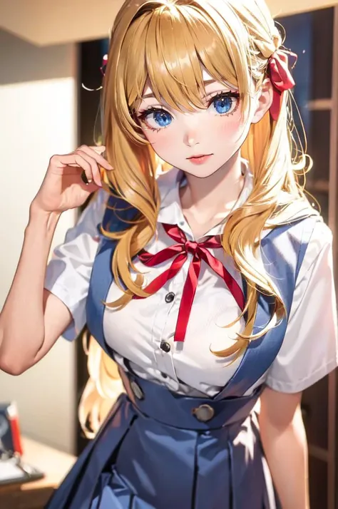 1girl, bangs, sidelocks, choker, policewoman, police uniform, underwear,
white panties, cuffs, police hat, handcuffs, cleavage, blue skirt, navel, midriff, open mouth, looking at viewer, sitting on table, cup, pantyshot, belt, smile, blue shirt, miniskirt, collarbone, coffee mug, blush, crop top, peaked cap, pencil skirt, short sleeves, thighs, book, naughty face, breast pocket, arm support, desk,
Show less, score_9, score_8_up, score_7_up, score_6_up, source_anime, BREAK 1girl,  sfkarin, blonde hair, drill hair, hair bow, red sailor collar, short sleeves, red shirt, puffy short sleeves, blue neckkerchief, midriff, red skirt, shorts under skirt, fingerless gloves, upper body, blue sky, city, smug, smile, looking at you, hand to mouth, thighs