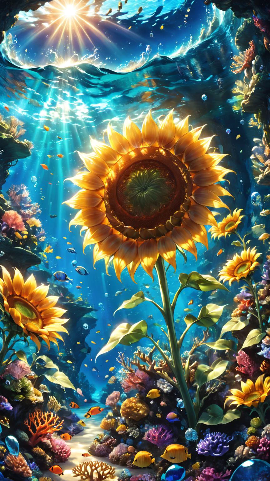anime artwork letitflrsh, masterpiece, best quality, close up macro photo, sparkling magical fantasy glass dome tall sunflower, very detailed, insane quality, intricate coral reef, cinematic light, highly detail, beautiful, surreal, dramatic, fantasy oceanic scenes, <lora:- SDXL - letitflrsh_let_it_flourish_V1.0:0.7> . anime style, key visual, vibrant, studio anime, highly detailed