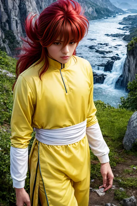 (best quality:1.4), (ultra highres:1.2),(photorealistic:1.4),(4k, raw photo:1.2),
<lora:kurama-lora-nochekaiser:1>, 1boy,solo, (male focus), kurama, kurama, long hair, red hair, bangs, (green eyes:1.5), (retro artstyle:1.5), 1990s \(style\),
long sleeves, pants, chinese clothes, white pants, (yellow shirt:1.5), (white sleeves:1.5), (pelvic curtain:1.2), sash, sleeveless shirt, cowboy shot,