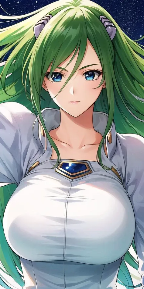 <lora:EmiliaJeniusV3:0.7> emiliajenius, huge_breasts, huge_breasts, standing, solo, , starry_sky, green_hair,, masterpiece, best_quality, detailed_face, detailed_eyes, highres, beautiful, detailed,