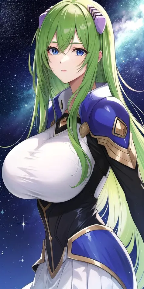 <lora:EmiliaJeniusV3:0.7> emiliajenius, huge_breasts, huge_breasts, standing, solo, skirt_suit, starry_sky, green_hair,, masterpiece, best_quality, detailed_face, detailed_eyes, highres, beautiful, detailed,