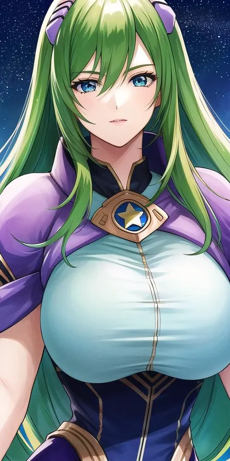 <lora:EmiliaJeniusV3:0.7> emiliajenius, huge_breasts, huge_breasts, standing, solo, , starry_sky, green_hair,, masterpiece, best_quality, detailed_face, detailed_eyes, highres, beautiful, detailed,