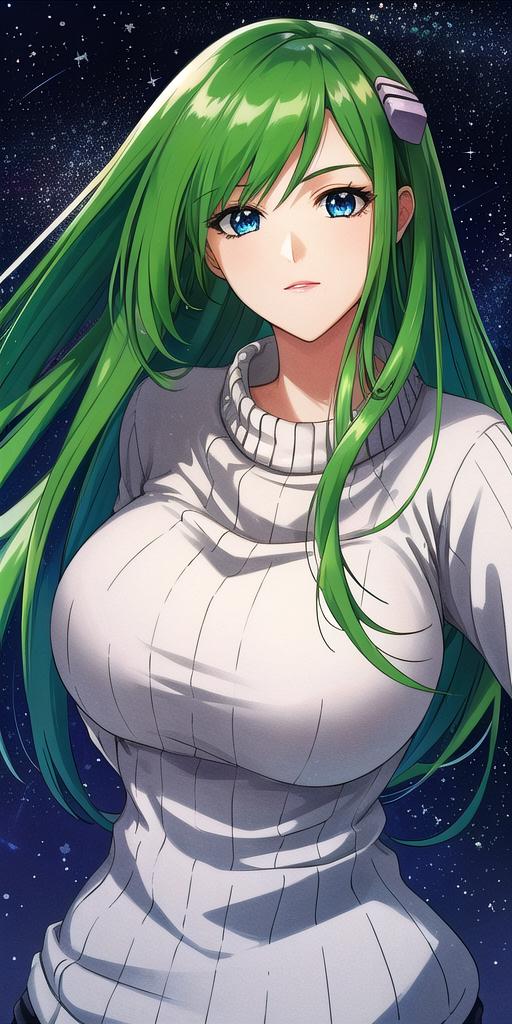 A close up of a person with green hair and a white shirt - SeaArt AI