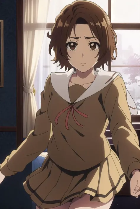 masakikurosaki, <lyco:masakikurosaki-LYCORIStest:1>,
masaki kurosaki, short hair, brown hair, (brown eyes:1.5),
BREAK skirt, ribbon, school uniform, pleated skirt, serafuku, socks, kneehighs, white socks,
BREAK looking at viewer,
BREAK indoors, classroom,
BREAK <lora:GoodHands-vanilla:1>, (masterpiece:1.2), best quality, high resolution, unity 8k wallpaper, (illustration:0.8), (beautiful detailed eyes:1.6), extremely detailed face, perfect lighting, extremely detailed CG, (perfect hands, perfect anatomy),