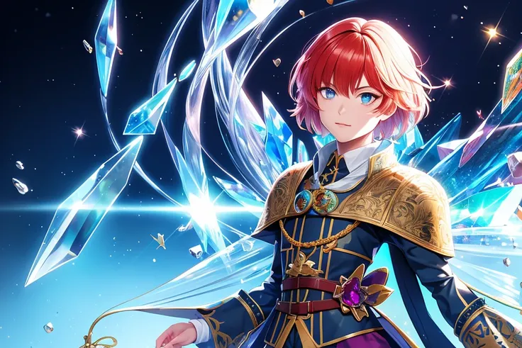 (80s anime style), A highly detailed illustration of a solo androgynous:1.2 adult magical girl with short hair, flat chest, BREAK
detailed background, detailed face, (high fantasy medieval theme:1.1), crystal mage, levitating, elemental rock themed clothes, floating in the air, glowing shards, surrounded by yellow gems, ruby, stalactites, magical floating particles, crystal glass, crystal dust, crystal canyon background, (shallow water:0.7), epic ethereal atmosphere, backlighting, updraft, BREAK
anime, intricate, sharp focus, illustration, intricate, sharp focus, clean artstyle, matte, GS-Boyish, highly detail eyes, highly detail mouth, highly detailed face, perfect eyes, both eyes are the same, true light, glare, Iridescent, Global illumination, real hair movement, real light, real shadow