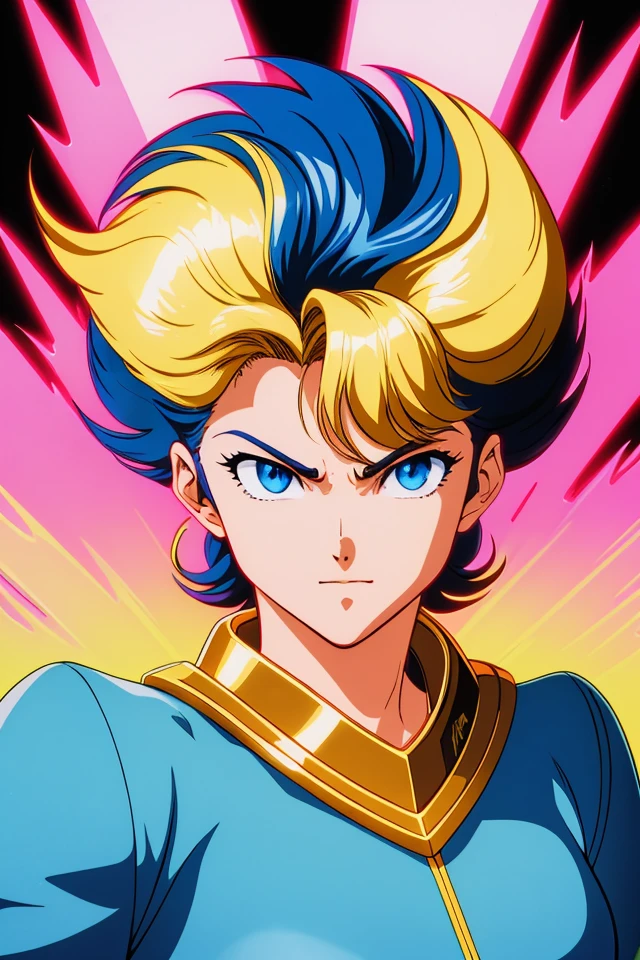 (80s anime style), A highly detailed portrait of a solo androgynous:1.1 adult magical girl, flat chest, short hair, high fantasy, town in flames background,anime, intricate, sharp focus, illustration, highly detailed, digital painting, clean artstyle, concept art, matte, highly detail eyes, highly detail mouth, highly detailed face, perfect eyes, both eyes are the same, true light, glare, Iridescent, Global illumination, real hair movement, GS-Boyish