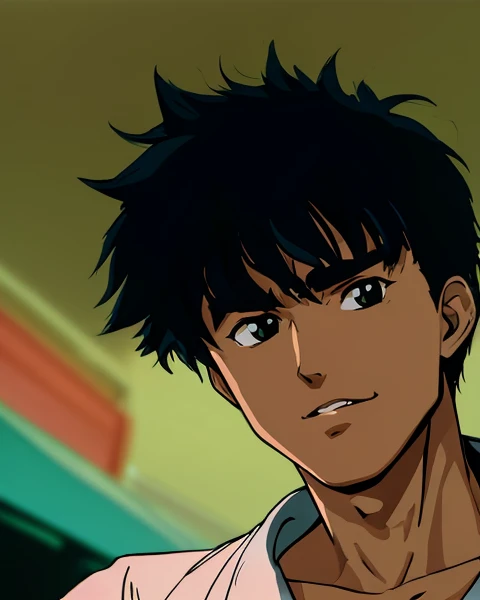 (80s anime style) cart3r_n0texist <lora:Gloomifier_V2_TheGlow:0.61> (retro Anime artwork), key visual, vibrant, studio anime, masculine colors, (Whimsical and playful :1.3), Cheerful, lighthearted, quirky, whimsical, playful, detailed, high energy., cinematic lighting, (cowboy shot:0.85), (large format photography:1.3), upper body view, (masterpiece, best quality, absurdres, detailed, ultra-detailed:1.3)