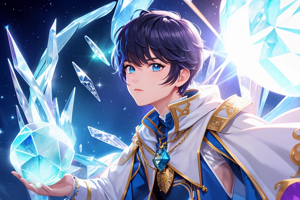 (80s anime style), A highly detailed illustration of a solo androgynous:1.2 adult magical girl with short hair, flat chest, BREAK
detailed background, detailed face, (high fantasy medieval theme:1.1), crystal wizard, levitating, sitting, ice themed clothes, rocks floating in the air, glowing magical minerals, surrounded by white magical jewels, rock formations, stalagmites, magical floating particles, 0.5::crystal sphere, icy landscape background, (shallow water:0.7), magical epic ethereal atmosphere, backlighting, updraft,
BREAK, anime, intricate, sharp focus, illustration, intricate, sharp focus, clean artstyle,matte, GS-Boyish, highly detail eyes, highly detail mouth, highly detailed face, perfect eyes, both eyes are the same, true light, glare, Iridescent, Global illumination, real hair movement, real light, real shadow