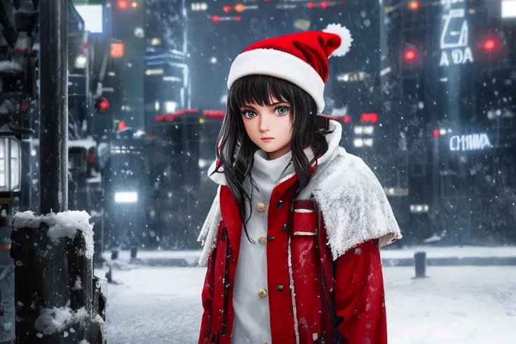 professional photo of the (Santa Claus:1.1) and  the (Ana de Armas as The Snow Maiden:1.1), detailed face, torn clothes, dark shot, full body, HDR, intricate, Blade Runner 2049 style, (cyberpunk:1.2), intricate detail, (hyperrealism:1.2)