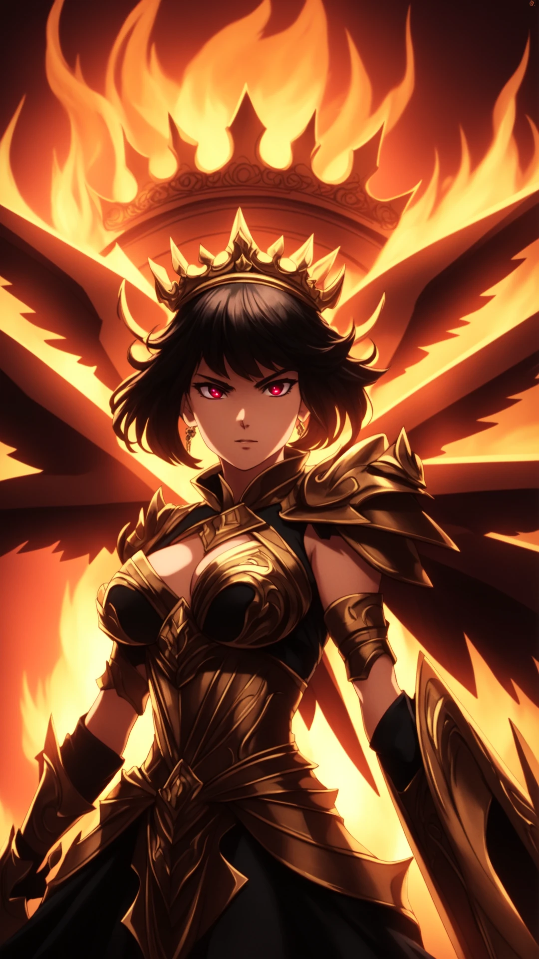 1980s \(style\), (80s anime style), a demon princess floating above the hordes of hell, she commands the army with her mighty trumpet, she wears a crown covered in lava, her glowing red eyes are on fire, masterpiece, best quality, intricate detail, absurdres, chromatic aberration, depth of field, soft lighting, tone mapped, highly detailed, artstation, concept art, smooth, sharp focus, dramatic lighting, highly detailed artwork, cinematic, trending on Artstation, 8K, incredible shadows, (highly detailed background:1.0), high detail RAW color Photo, highly detailed, harsh lighting, cinematic lighting, detailed eyes, distinct pupils, contrast, textured skin, cold skin pores, hard light, gigapixel, feet visible, flawless face, 8k resolution, beautiful, cinematic, elegant, hyperrealistic, octane render, unreal, high definition, 8k resolution, highly detailed, 8k uhd, professional lighting, photon mapping, radiosity, physically-based rendering, perfect face, detailed face and body, award-winning photography, detailed face, backlight, ultrarealistic, ray tracing, intense gaze, cinematic lighting
