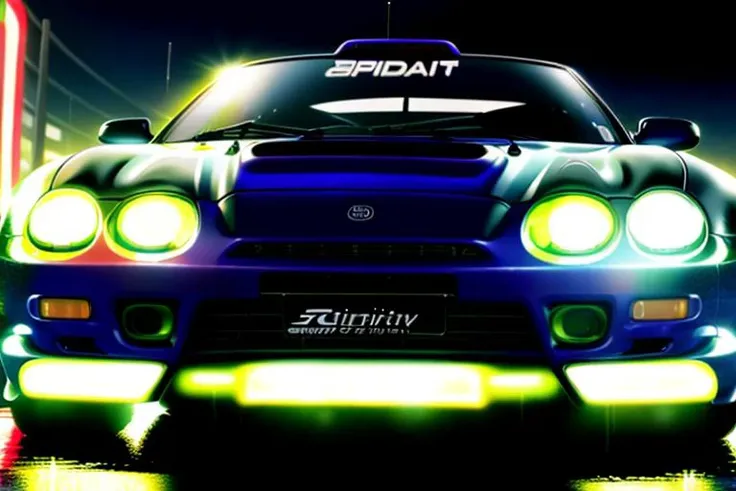 masterpiece,best quality,official art,extremely detailed CG unity 8k wallpaper,illustration, ((TUNED RALLY car)), bright, sports car, vehicle focus, road, ((need for speed)),((NFS)), moving, wet, (((NIGHT))),neon lights,drift, <lora:CELICA6:0.8>, (CELICA6) <lora:urushisato:1> ((urushisato))