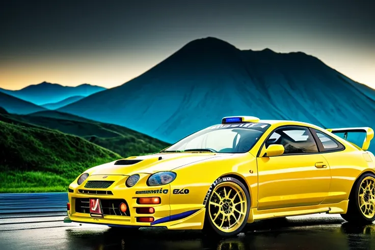 masterpiece,best quality,official art,extremely detailed CG unity 8k wallpaper,illustration, ((TUNED RALLY car)), bright, sports car, vehicle focus, road, ((need for speed)),((NFS)), moving, wet, (((NIGHT))),neon lights,drift, <lora:CELICA6:0.8>, (CELICA6)