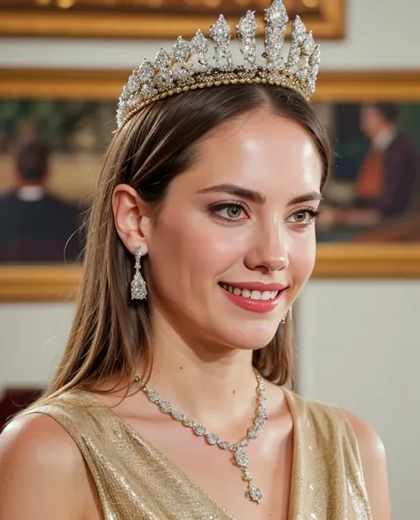 (AS-Adult:1.3 )eda_ece wearing a gold dress and jewelry with a tiara on her head and a necklace on her neck with ((happy face)), masterpiece, best quality, CG, detailed light, extremely detailed, royalty, HDR, intricate details,brown eyes
<lora:eda4batch-000008:0.7>