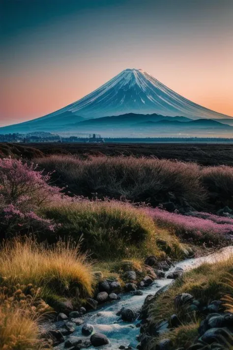 RAW photo of a landscape, small details, photorealistic, ultra-realistic photo, 8k uhd, dslr, soft lighting, high quality, film grain, Fujifilm XT3, (masterpiece), Mt.fuji, <lora:add_detail:1>