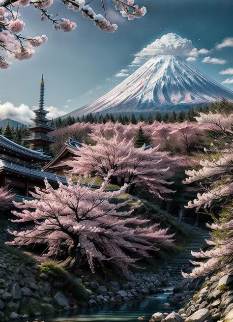 RAW photo of a Red Mt.fuji, ((solo)), (Fushimi Inari Taisha's Thousand Torii Gates in Kyoto), small details, (photorealistic:1.4), ultra-realistic photo, 8k uhd, dslr, high quality, film grain, Fujifilm XT3, (masterpiece),   <lora:add_detail:1.5>,  <lora:OC:0.6>, <lora:FilmG3:0.8>, official art, RAW photo of a landscape, insanely detailed, hyper realistic, (photorealistic:1.4), ultra-realistic photo, 8k uhd, dslr, high quality, film grain, Fujifilm XT3, (masterpiece), Mt.fuji, (solo:1.5), (sun atop the summit:1.1), (snow-capped mountain:1.4), lush green mountain slope, clouds billowing over the mountain slopes, (a lot of cherry blossom:1.4), deep forests, several lakes, (mist drifting over the lake:1.2), midday, milky way, twinkling stars, Deep Focus, <lora:add_detail:1> ,