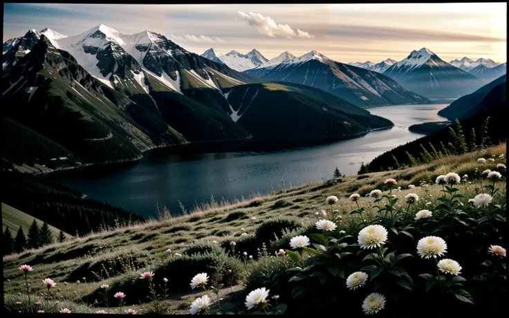 landscape photo of fjords, focus on plants, enhanced details, RAW Photo, absurdres, high quality, high detail, masterpiece, ultra high resolution, photon mapping, radiosity, physically-based rendering, Photorealistic, realistic skin texture, raw aesthetic, nikon d850, film stock photograph, kodak portra 400, rich colors, hyper realistic, lifelike texture, film grain, Film Photography, Film texture, Photorealistic, Hyperrealistic, bloom, award winning photography, lens effects, analog photography, professional photo, complex, faded film, 35mm photo, lo-fi, analog, kodak film