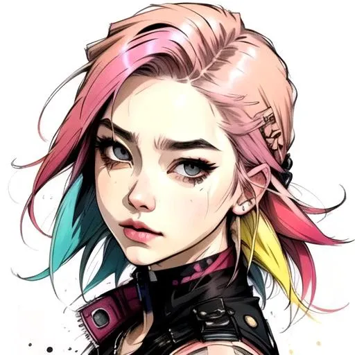 1girl, face, looking_at_viewer, multicolored_hair, pink_hair, portrait, solo, tears by JM