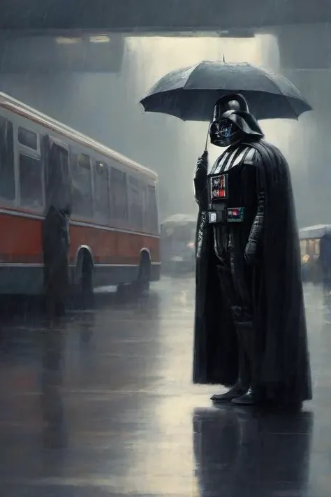 Masterpice,High Quality,
<lora:PE_DarthVader:0.8> PEDarthVader
waiting for a bus,rain,bus station