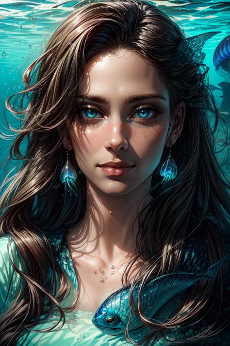 (masterpiece, best quality), intricate details, (Best quality)), ((masterpiece)), ((realistic)), (hyperrealism:1.2), (fractal art:1.2),
(1girl), (perfect face:1.3), ((red long hair)), extreme detailed eyes, colorful, highest detailed,
(mermaid), (detailed fish), (glowing jellyfish, shining jellyfish:1.2), (bubbles:1.2), seaweed, (under the sea), water streaks, vibrant colors, high contrast,
<lora:add_detail:1>, (8K UHD:1.2), (photorealistic:1.2),