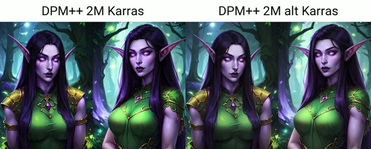portrait of beautiful druid shenelf, purple skin, long black hair, glowing purple eyes, green dress, dark forest, night, realistic  <lora:sxz-night-elf:0.6>