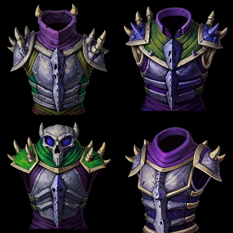 2dicon of purple skeleton armor with green high collar, orante breastplate, bones, spikes <lora:sxz-2dicon:0.7>