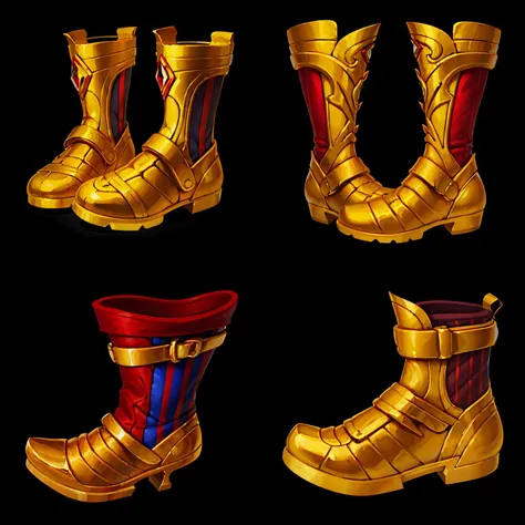 2dicon of golden ornate boot with red stripes <lora:sxz-2dicon:0.7>