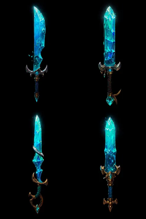sword, long thin crystal cleaver, glass blade, blue straight handle with bracket <lora:Pecha_Swords:0.7>