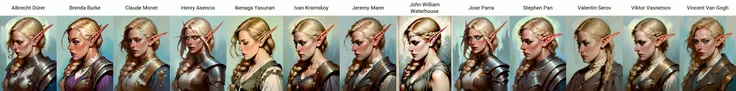 score_8_up, score_7_up, upper body of elf woman, blonde, single braid, Albrecht Dürer style