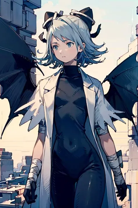 <lora:yoshida_akihiko_offset:1> yoshida akihiko, <lora:RtPL-Serene:0.8> serene_\(riviera\), short_hair, black_headwear, bandages, blue_capelet, white_coat, black_bodysuit,, ultra detailed, masterpiece, best quality, aesthetic, detailed,