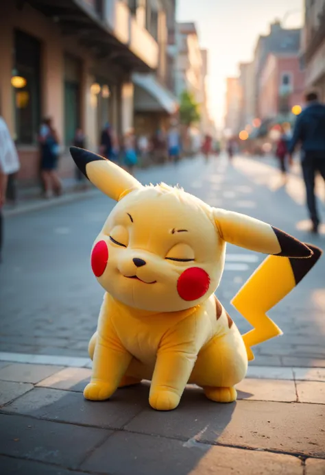 Pikachu,
outstretched arm,squatting,covered face,closed eyes,Blurred urban background,fluffy,plush,, score_9,score_8_up,score_7_up,highly detailed,high budget,masterpiece,best quality,perfect anatomy,very aesthetic,8k,