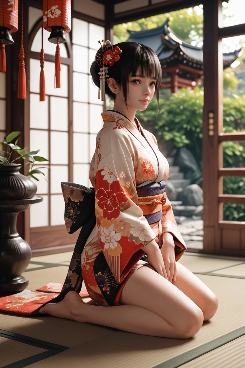 <lora:doa_koharu:0.9> koharu, kimono, zen garden, thighs, seiza, kneeling, score_9, score_8_up, score_7_up, zPDXL3