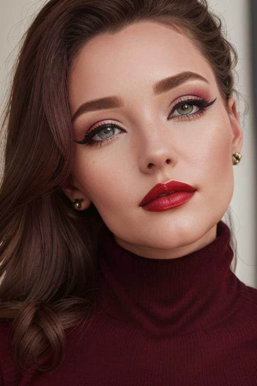 photo of <lora:danielleriley-10:0.6>, danielleriley:0.99, a woman, ((turtleneck sweater)), ((closeup, portrait)), ((conference room)),((red lipstick,eyeliner, eye shadow, blush)), ((best quality, masterpiece, extreme details, high resolution):1.2),((detailed eyes, beautiful eyes, detailed face, beautiful face):1.2)