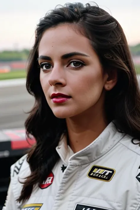 <lora:robertavasquez-08:0.6>, robertavasquez,(epic), ,photo of a woman, ((nascar uniform, nascar jumpsuit, racetrack, race car, outdoors)),smiling, (red lipstick, blush), ((best quality, masterpiece, extreme details, high resolution):1.2),((detailed eyes, beautiful eyes, detailed face, beautiful face):1.2)