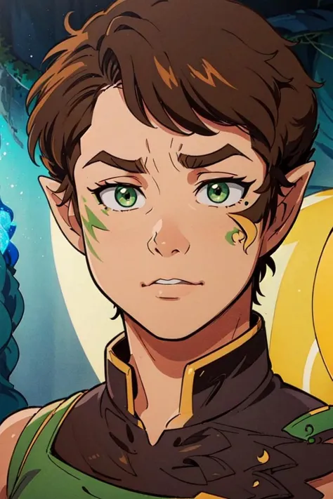 (FarrenLeafshade:1.5), (brown hair, green eyes, short hair), (man, male, boy:1.2), (sharp jawline, man facial features), (realistic:1.2), (masterpiece:1.2), (full-body-shot:1),(Cowboy-shot:1.2), neon lighting, dark romantic lighting, (highly detailed:1.2),(detailed face:1.2), (gradients), colorful, detailed eyes,, (natural lighting:1.2), solo  <lora:LEGOElvesFarren-10:0.90> <lora:add_detail:0.3> <lora:BeautifulEyes:0.6>