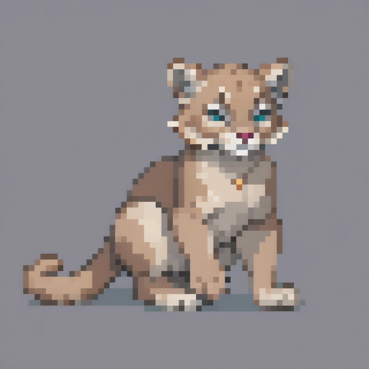PixArFK, character sprite, pixel art, 16-bit jrpg asset, animal, facing right, cougar, grey background<lora:PixelArtRedmond-Lite64:1><lora:EnvyCuteXL06:1>