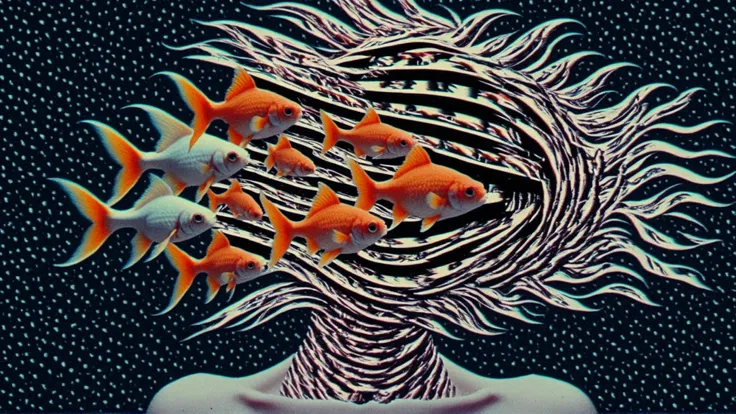 goldfish<lora:Glitch Aesthetic epoch 01:1.5> Glitch Aesthetic<lora:Glitch Aesthetic epoch 02:1.5>