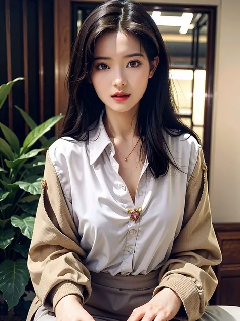 cyq, (zhubao:1.2), 1girl, solo, brown hair, long hair, realistic, blurry, brown eyes, blurry background, lips, (original: 1.2), (realistic: 1.3) , beautiful girl with beautiful details, extremely detailed eyes and face, eyes with beautiful details, absurd, incredibly absurd, huge file size, ultra detail, high resolution, best quality, ultra detailed and beautiful,CG, unity, 8k wallpaper, fine Detail, masterpiece, top quality, official art, extremely detailed CG unity 8k wallpaper, cinematic lighting, (perfect shiny skin:0.6), slim and smooth lines, <lora:lan_20230611164241:0.8>,