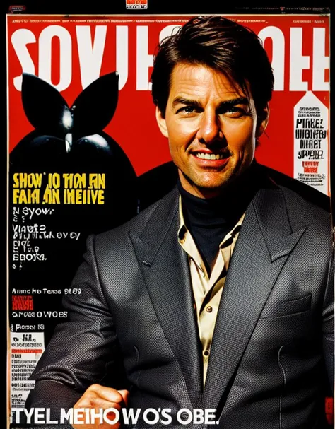 advertising poster style, Tom Cruise photo on a magazine cover <lyco:90s_Magazine_Cover_LyCORIS:1.0>, SHOW TEXT "SHOW 90'S", Professional, modern, product-focused, commercial, eye-catching, highly detailed