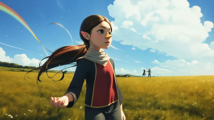 ((masterpiece,best quality)),absurdres,<lora:medli_v1-10:0.7>,medli,adult,solo,solo focus,clouds,grass field,1girl,cowboy shot,