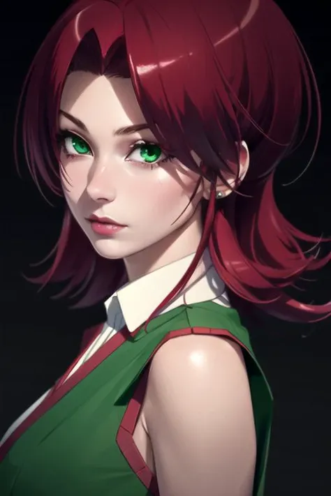 (best quality:1.1), (masterpiece:1.4), sketch, looking at viewer, upper body, depth of field, anime coloring, (semi-realistic:1.4), 1girl, solo, <lora:akari_koumoto:1>, akari_koumoto, red hair, green eyes, , japanese costume, infernal palace,
