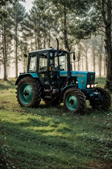 photo RAW,(mtz82, a Light green tractor parking on A forest scene with an inviting hammock strung between two trees <lora:mtz82:0.65>,Realistic, realism, hd, 35mm photograph, 8k), masterpiece, award winning photography, natural light, perfect composition, high detail, hyper realistic, dusty atmospheric haze, high quality textures of materials, volumetric textures, coating textures, metal textures