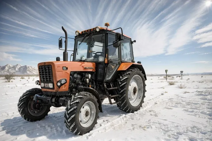 photo RAW,((wide-angle 17mm),a orange tractor parked on snow desert,winter,snowstorm  <lora:mtz82v2:0.65>,vivid colors,), masterpiece, award winning photography, natural light, perfect composition, high detail, hyper realistic, realistic, detailed, balanced, by Trey Ratcliff, Klaus Herrmann, Serge Ramelli, Jimmy McIntyre, Elia Locardi