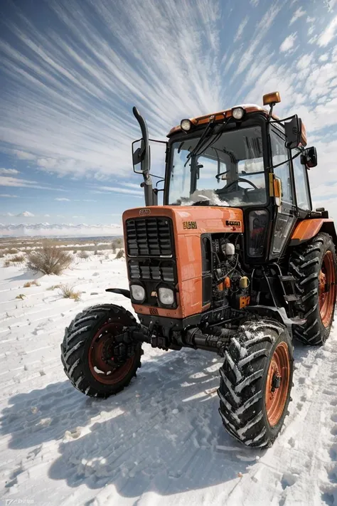 photo RAW,((wide-angle 17mm),a orange tractor parked on snow desert,winter,snowstorm  <lora:mtz82v2:0.65>,vivid colors,), masterpiece, award winning photography, natural light, perfect composition, high detail, hyper realistic, realistic, detailed, balanced, by Trey Ratcliff, Klaus Herrmann, Serge Ramelli, Jimmy McIntyre, Elia Locardi