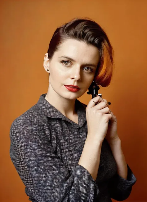 analog style, modelshoot style, portrait of sks woman by Flora Borsi, style by Flora Borsi, bold, bright colours, orange Mohawk haircut, ((Flora Borsi)), <lora:locon_klaudia_v1_from_v1_64_32:1.3>