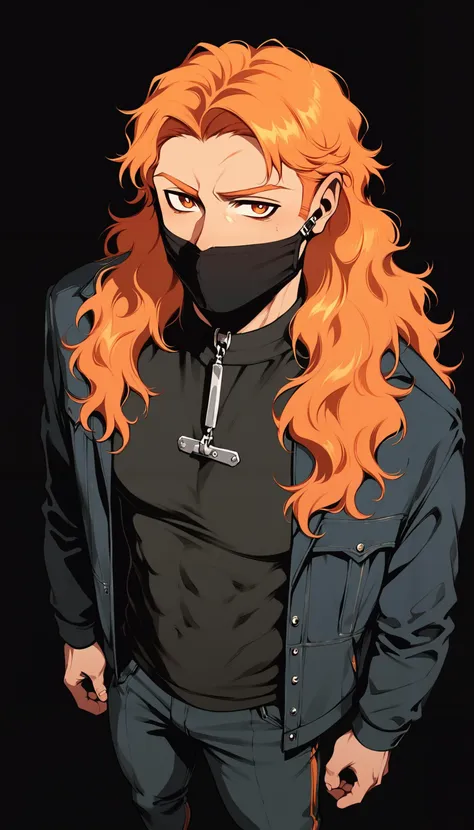 score_9, score_8_up, score_7_up, posturecollar, muscular man, long hair, wavy hair, covered mouth, jacket, pants, orange face mask, dark background, high angle,  <lora:PONY\posture_collar_pony.safetensors:0.7000000000000001:1> <lora:ENCHANCE\XL_lora_offset_02.safetensors:0.3:1> <lora:pony_style\Deep_Ink_Enhanced.safetensors:1:1> <lora:ENCHANCE\add-detail-xl.safetensors:0.6:1>