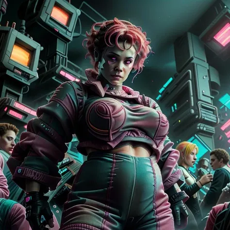 Chubby Dolores Umbridge dancing in a crowd of cyborgs dancing in a nightclub, photograph, live event photography, 4k, digital photography, dance club, realistic, drunk wild party, drinks, celebrating, punk, cyberpunk, retro futuristic, cybernetics, wild dancing, club vibe, scenesters, multiethnic, diverse crowd, <lora:edgAutumnDressCode:1> <lora:kEighties:1>, hyperrealism, augmentation, cyberpunk universe, cyberpunk style, cyberpunk outfit, cybernetics, glowing neon lights, cinematic scene, <lora:Dolores Umbridge - Harry Potter:1>, <lora:WorldofCrochet:1>